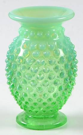 Hobnail Green (Opalescent) 4" Flared Miniature Vase