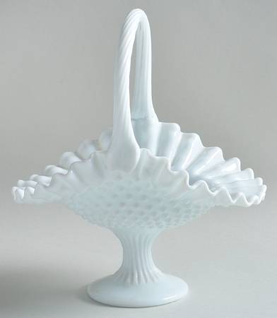 Hobnail Milk Glass 9" Footed Hobnail Basket
