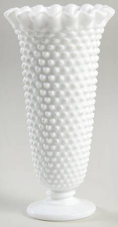 Hobnail Milk Glass 8" Double Crimped Vase