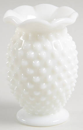 Hobnail Milk Glass 4" 8-Point Crimped Cupped Miniature Vase
