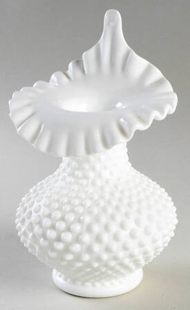 Hobnail Milk Glass 8" Crimped Tulip Vase