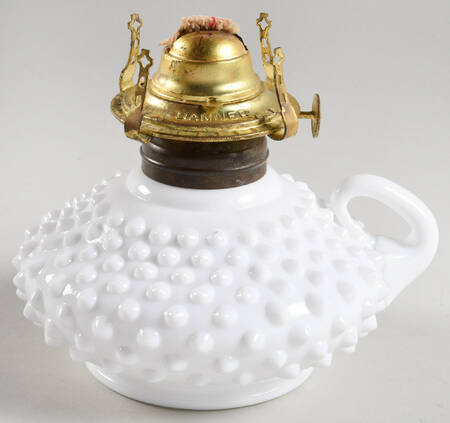 Hobnail Milk Glass Oil Courting Lamp, Base Only