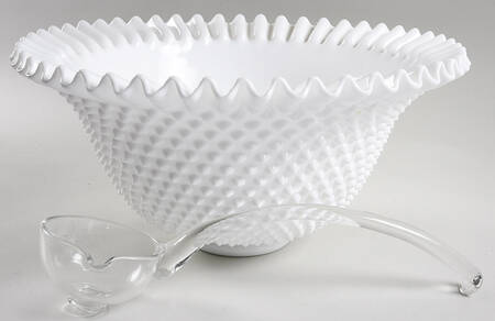 Hobnail Milk Glass #3722 Punch Bowl and Ladle