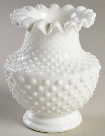 Hobnail Milk Glass 5" Crimped Vase