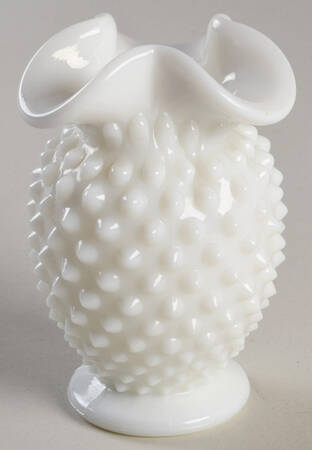 Hobnail Milk Glass 4" Crimped Triangle Vase