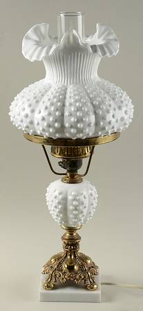 Hobnail Milk Glass #3807 21" Electric Student Lamp & Shade