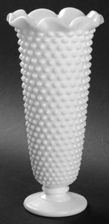 Hobnail Milk Glass 8" Crimped Vase