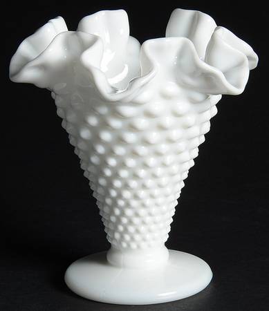 Hobnail Milk Glass 5 1/2" Crimped Vase