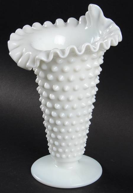 Hobnail Milk Glass 5 1/2" Crimped Tulip Vase
