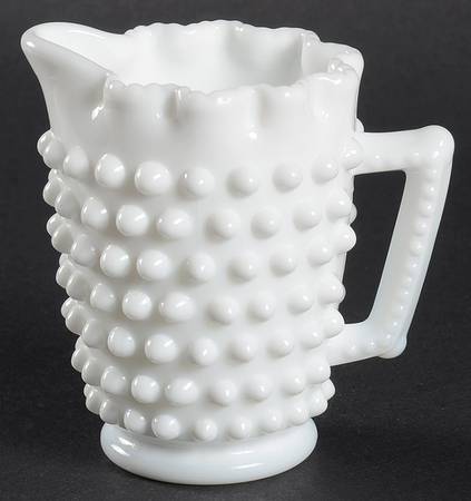 Hobnail Milk Glass Pie Crust Crimped Creamer, Beaded Edge