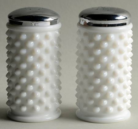 Hobnail Milk Glass All White Kitchen Shakers and Metal Lids