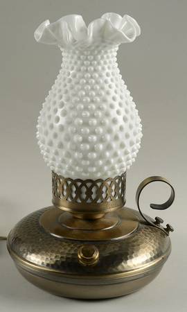 Hobnail Milk Glass #3713 Electric Hurricane Lamp with Metal Base