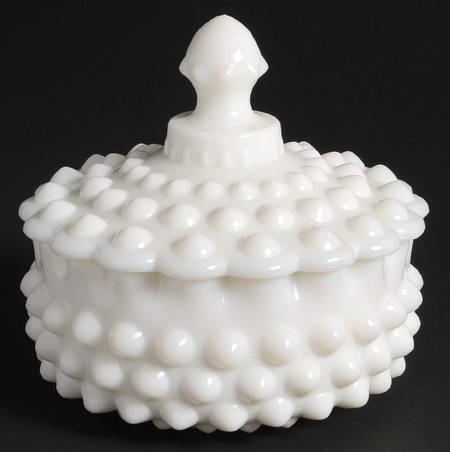 Hobnail Milk Glass Candy Box & Lid