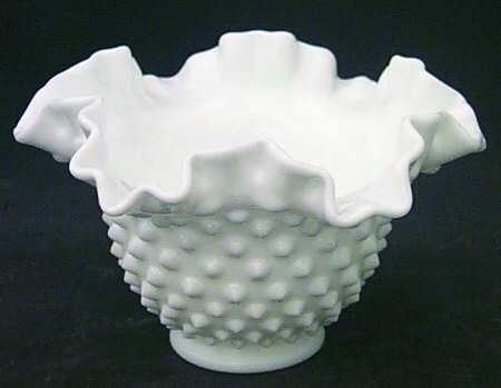 Hobnail Milk Glass Small Double Crimped Bowl