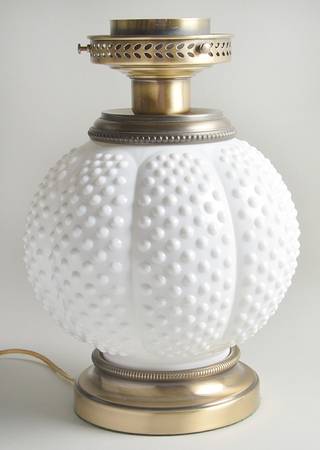Hobnail Milk Glass Gone with the Wind Lamp No Globe Or Chimney