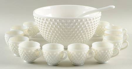 Hobnail Milk Glass (14 Pc) #3827 Punch Set (No Plate)