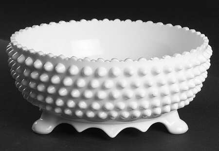 Hobnail Milk Glass 8" 3-Toed Footed Bowl