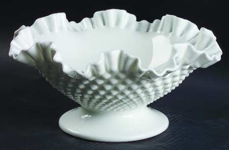 Hobnail Milk Glass 10" Round Crimped Bowl