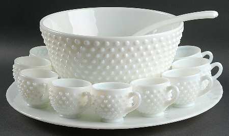 Hobnail Milk Glass (15 Pice) #3827 Punch Set