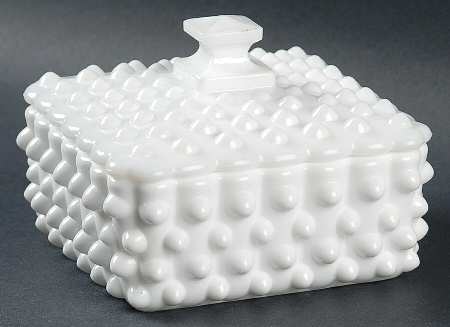 Hobnail Milk Glass Cigarette Box & Lid