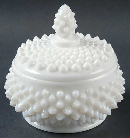 Hobnail Milk Glass Puff Jar & Lid