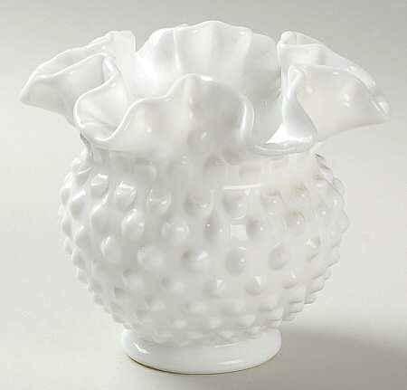 Hobnail Milk Glass 4 1/2" Miniature Double Crimp Vase