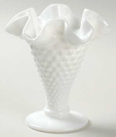 Hobnail Milk Glass 4" Double Crimped Footed Vase