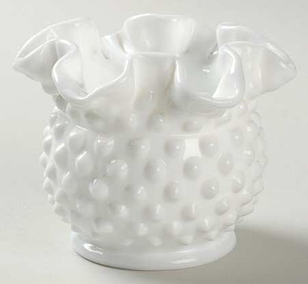 Hobnail Milk Glass 3" Double Crimped Vase