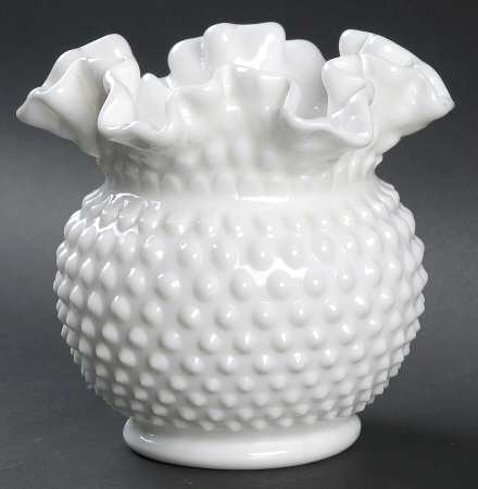 Hobnail Milk Glass 5" Double Crimped Vase