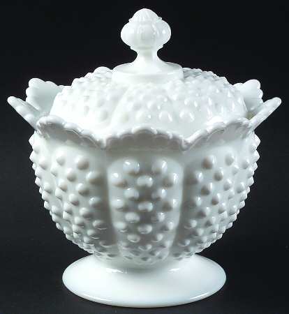 Hobnail Milk Glass Candy Jar & Lid