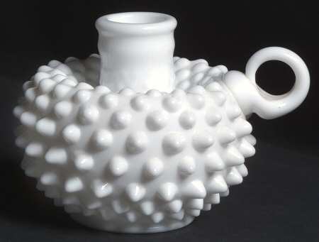 Hobnail Milk Glass Handled Candleholder