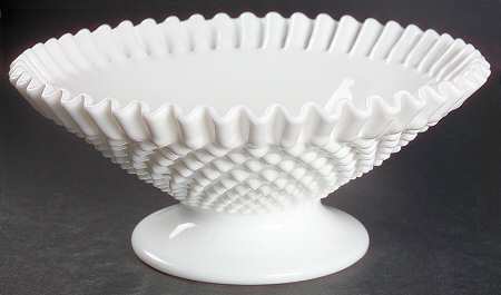 Hobnail Milk Glass Low Footed Crimped Bowl