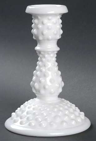 Hobnail Milk Glass 6" Single Light Candlestick