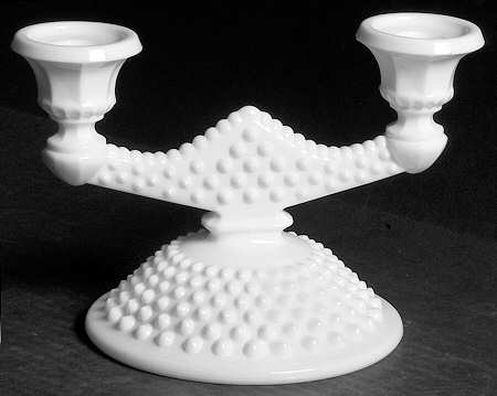 Hobnail Milk Glass Double Light Candlestick