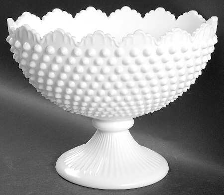 Hobnail Milk Glass 9" Oval Footed Bowl