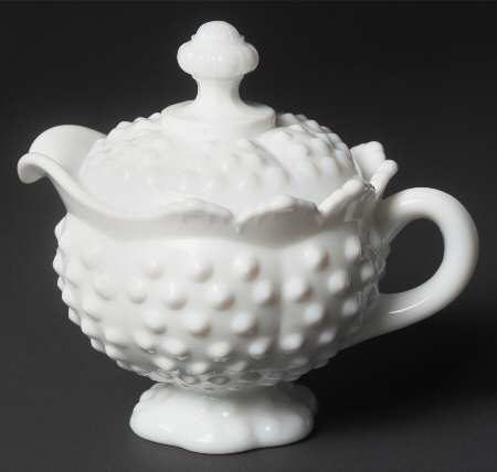Hobnail Milk Glass Scalloped Creamer with Lid