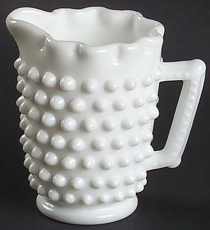 Hobnail Milk Glass Pie Crust Crimped Creamer, No Beads