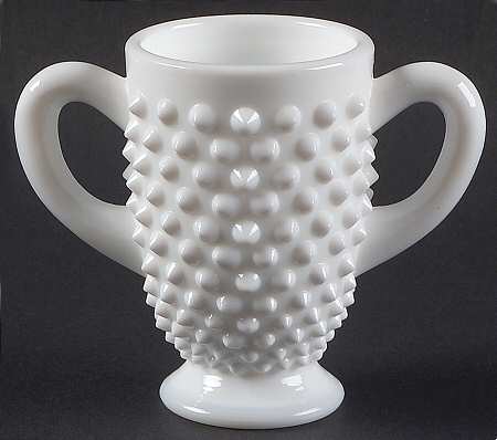Hobnail Milk Glass Footed Open Sugar