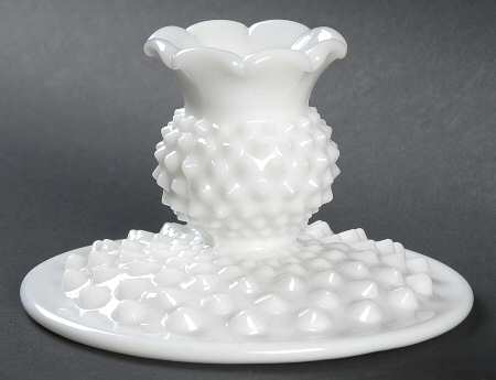Hobnail Milk Glass 3" Single Light Candlestick