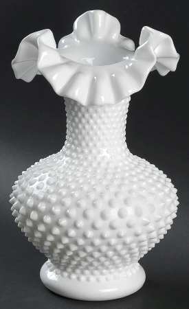 Hobnail Milk Glass 11" Double Crimped Vase