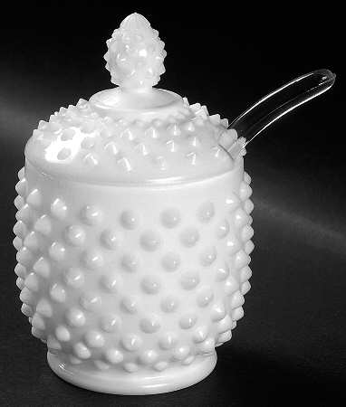 Hobnail Milk Glass Jam/Jelly with Lid and Spoon