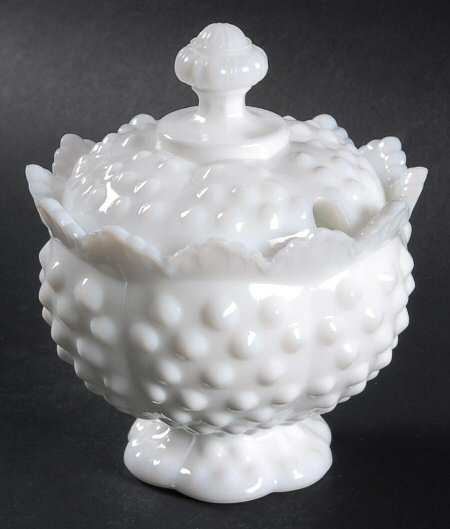 Hobnail Milk Glass Jam Jar & Lid