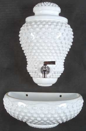 Hobnail Milk Glass Lavabo with Lid and Bowl Planter Set