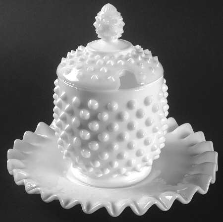 Hobnail Milk Glass Jam/Jelly &Underplate with Lid