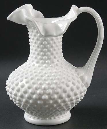 Hobnail Milk Glass 7" Handled Pitcher