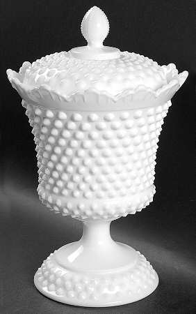 Hobnail Milk Glass Footed Urn & Lid