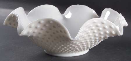 Hobnail Milk Glass #389 Crimped Punch Bowl