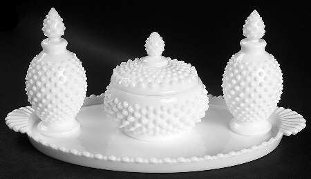 Hobnail Milk Glass (7 Piece) Vanity Set with Oval Tray