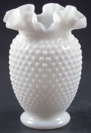 Hobnail Milk Glass 6" Double Crimped Vase