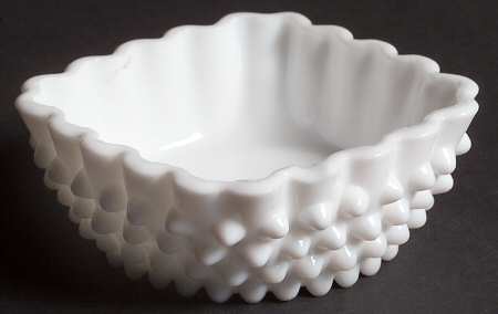 Hobnail Milk Glass 4" Square Dessert Bowl